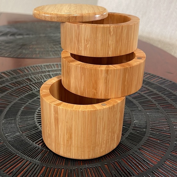 Totally Bamboo Triple Stack Salt Box with Magnetic Swivel Lids - Picture 2 of 4